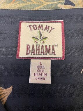 Tommy Bahama BLACK AND TAN ALOHA SHIRT with Subtle Tropical Print 100% Silk